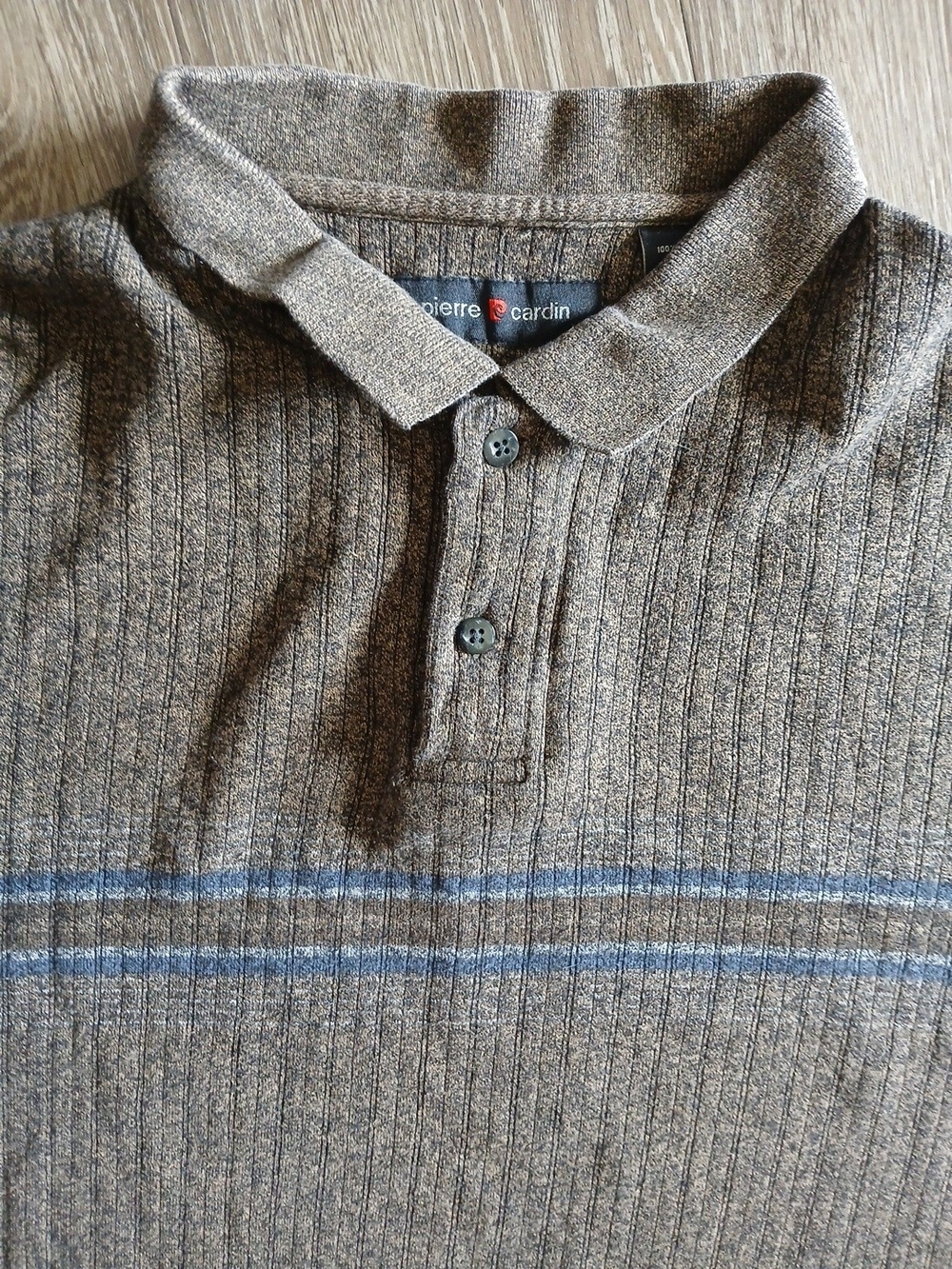 Pierre Cardin Brown Polo Sweater with Blue Chest Stripes 100% Cotton